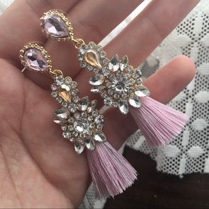 Bejeweled Pink Tassel Earrings